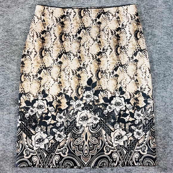 White House Black Market Dresses & Skirts - White House Black Market Pencil Skirt Womens 12 Tan Snakeskin Floral Office Chic